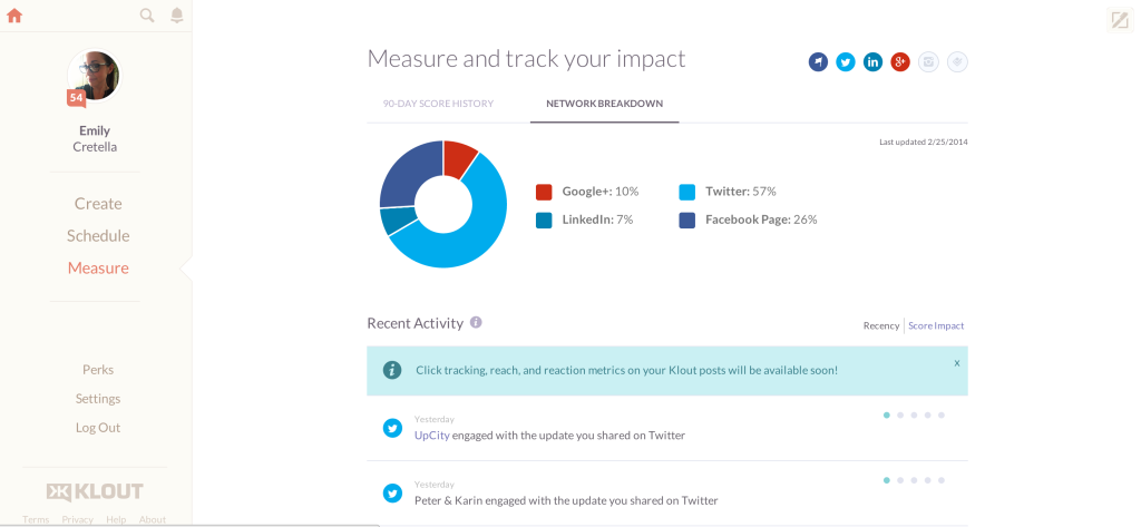 new klout dashboard measure and track content marketing