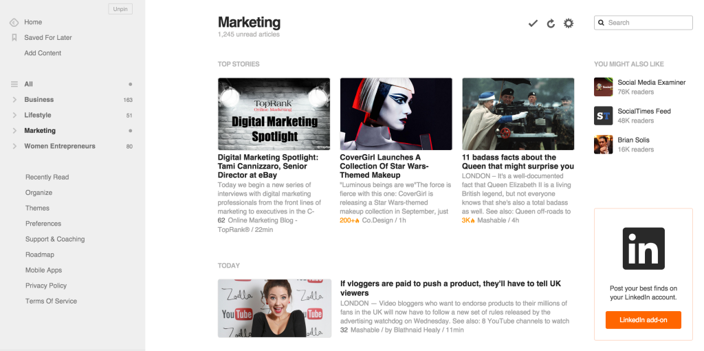 Feedly marketing feed, emily cretella cursive content marketing