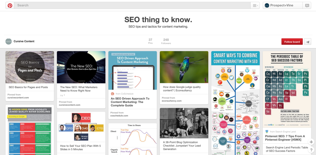 SEO Pinterest board Cursive Content Marketing